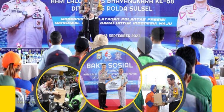 Baksos Ditlantas Polda Sulsel  Bagikan 10.000 Paket Sembako