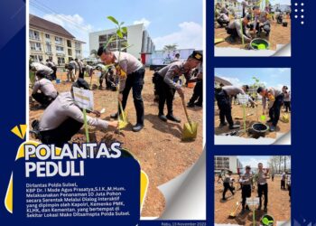 Tindak Lanjuti Arahan Kapolri, Dirlantas Polda Sulsel Laksanakan Program Penanaman 10 juta Pohon