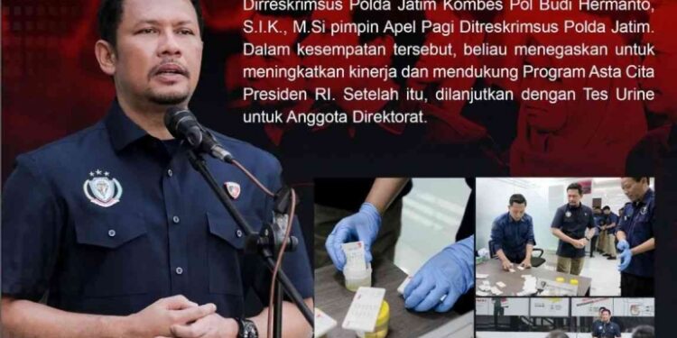 Dirreskrimsus Polda Jatim Gelar Tes Urine Setelah Pimpin Apel Jam Pimpinan Pagi
