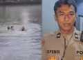 Aksi Menegangkan Aipda Ependi Anggota Polsek Koja Selamatkan Anak Hampir Tenggelam Terbawa Arus Kali